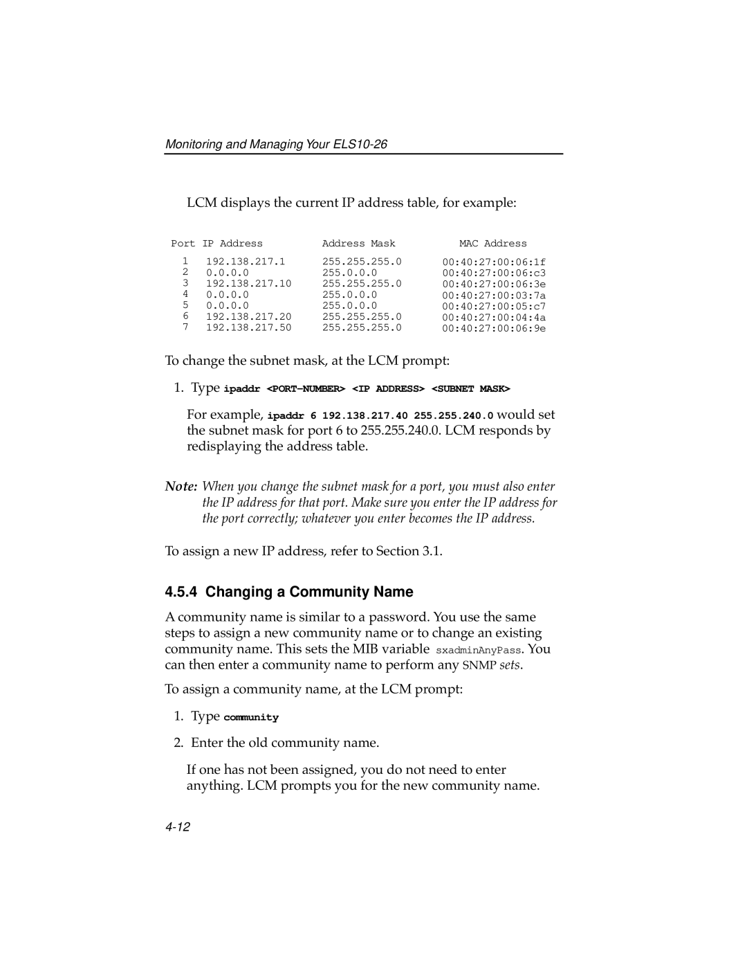 Cabletron Systems ELS10-26TX manual Changing a Community Name 