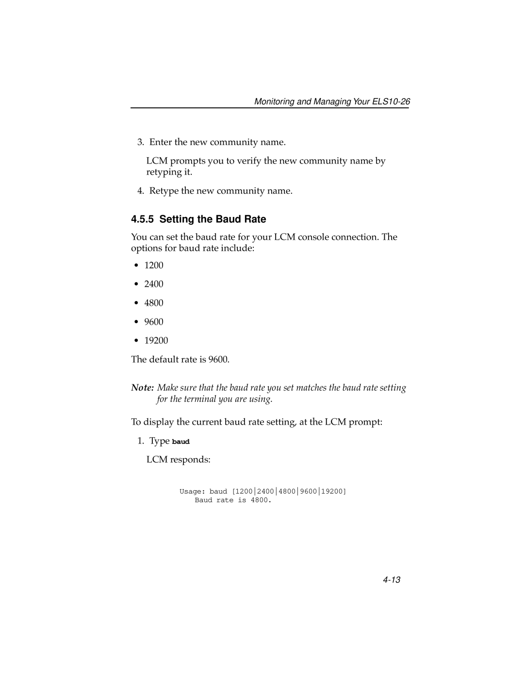 Cabletron Systems ELS10-26TX manual Setting the Baud Rate 