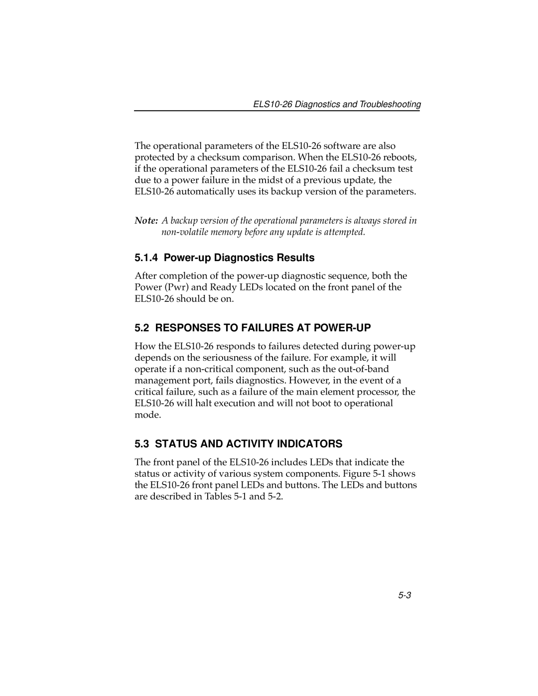 Cabletron Systems ELS10-26TX manual Power-up Diagnostics Results, Responses to Failures AT POWER-UP 