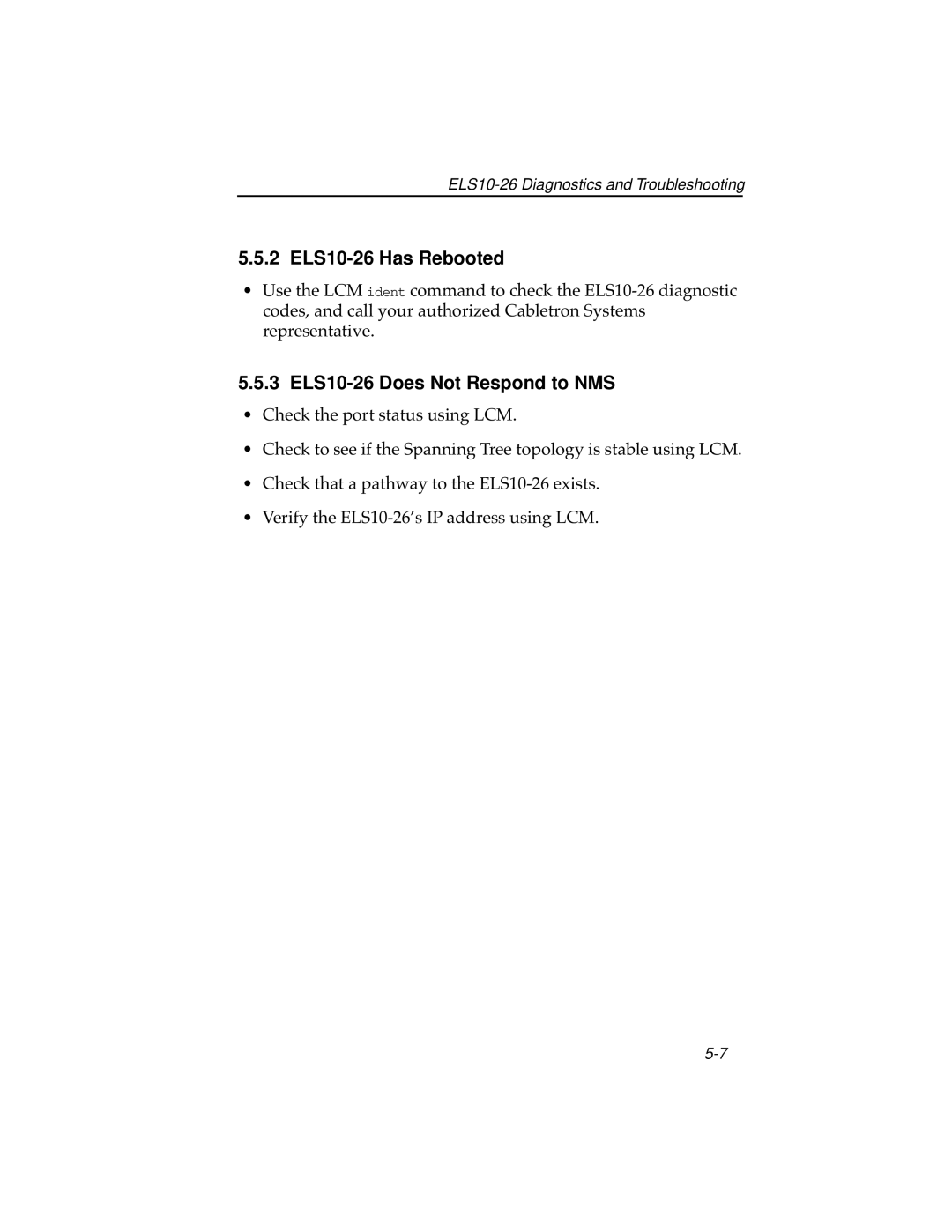 Cabletron Systems ELS10-26TX manual 2 ELS10-26 Has Rebooted, 3 ELS10-26 Does Not Respond to NMS 