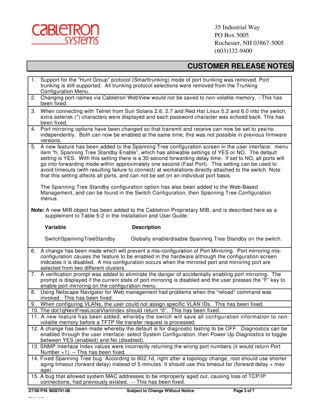 Cabletron Systems ELS100-24TX specifications VariableDescription 