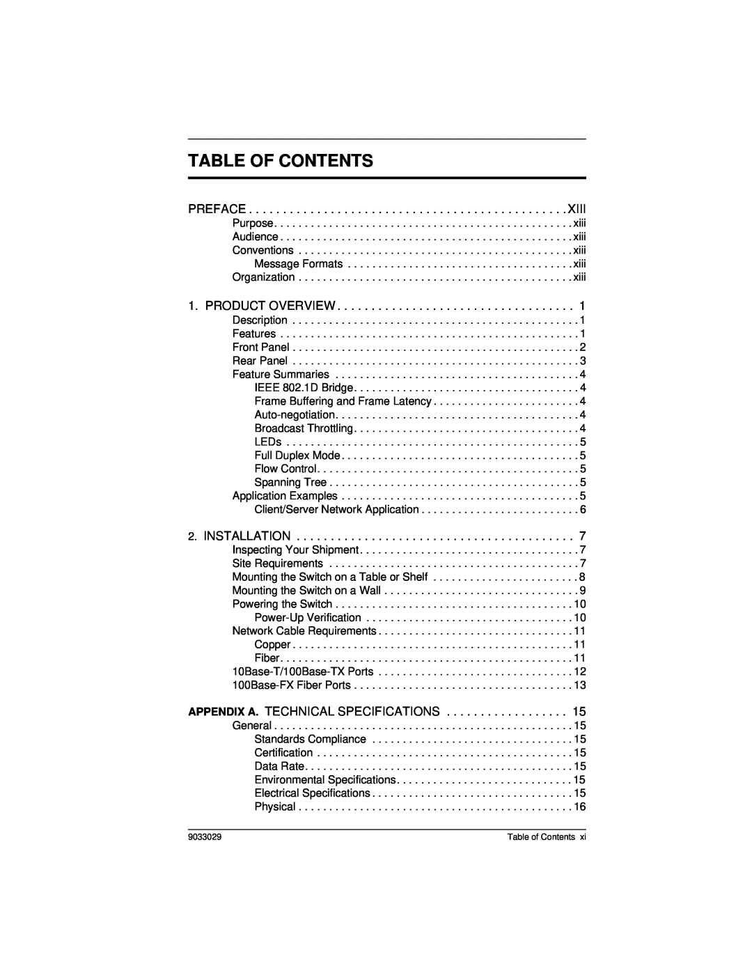 Cabletron Systems ELS100-8TXUF2 manual Table Of Contents, Preface, Product Overview, Installation 