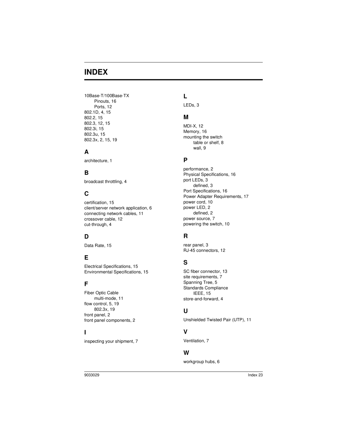 Cabletron Systems ELS100-8TXUF2 manual Index 