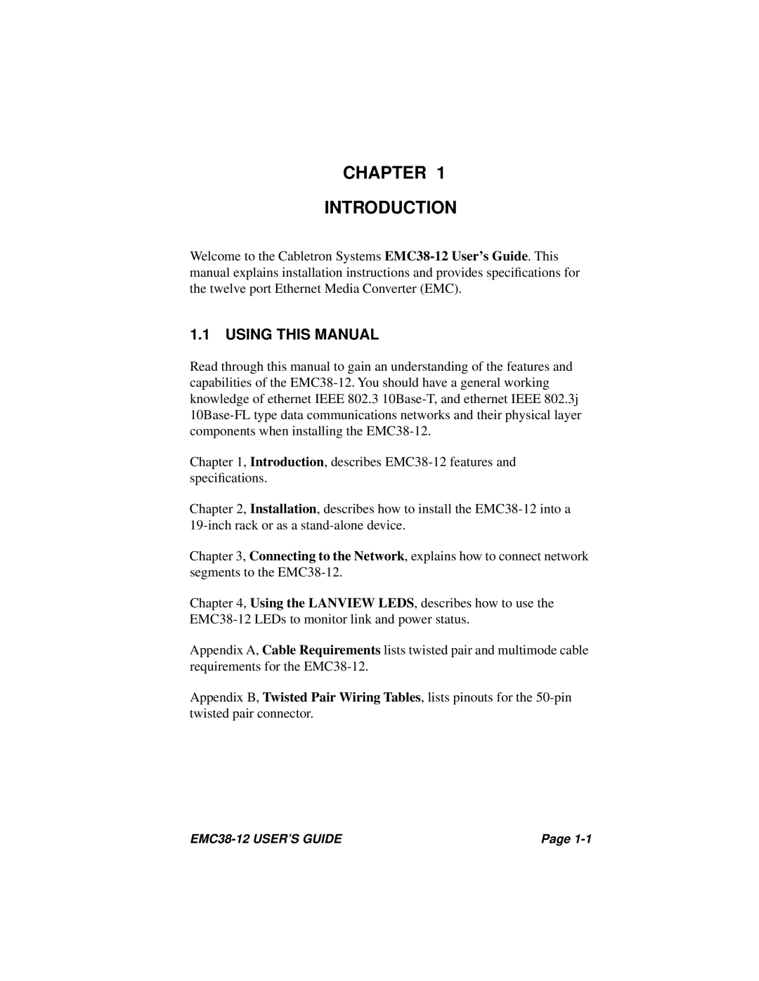 Cabletron Systems EMC38-12 manual Chapter Introduction, Using this Manual 