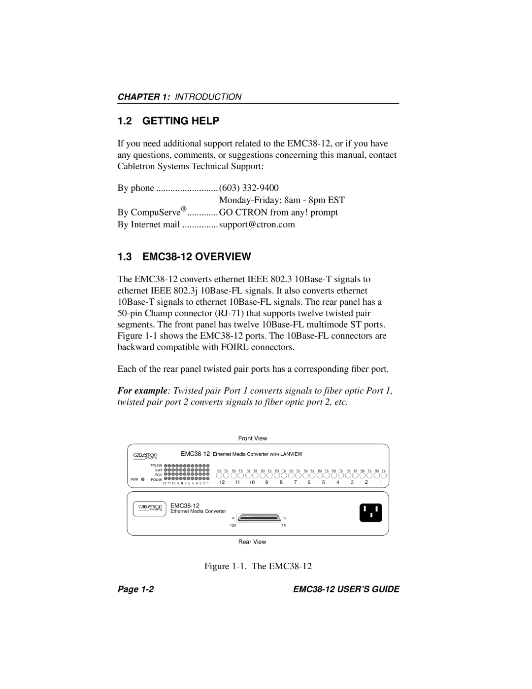 Cabletron Systems manual Getting Help, EMC38-12 Overview 