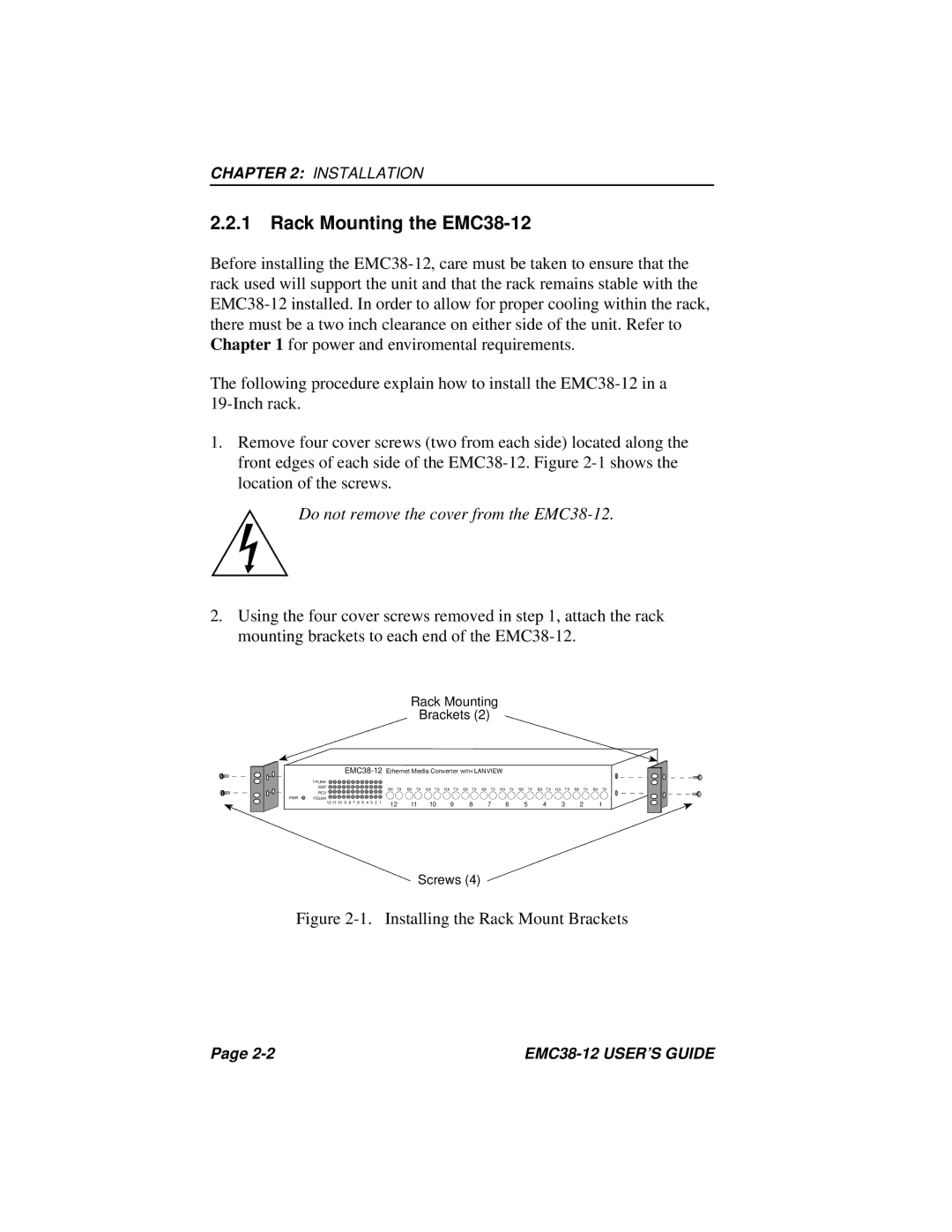 Cabletron Systems manual Rack Mounting the EMC38-12 