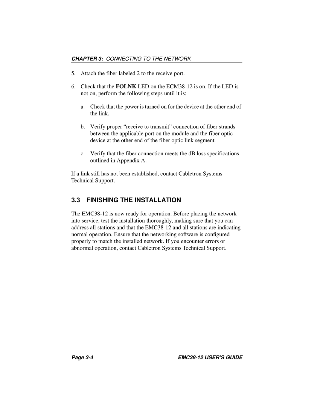 Cabletron Systems EMC38-12 manual Finishing the Installation 