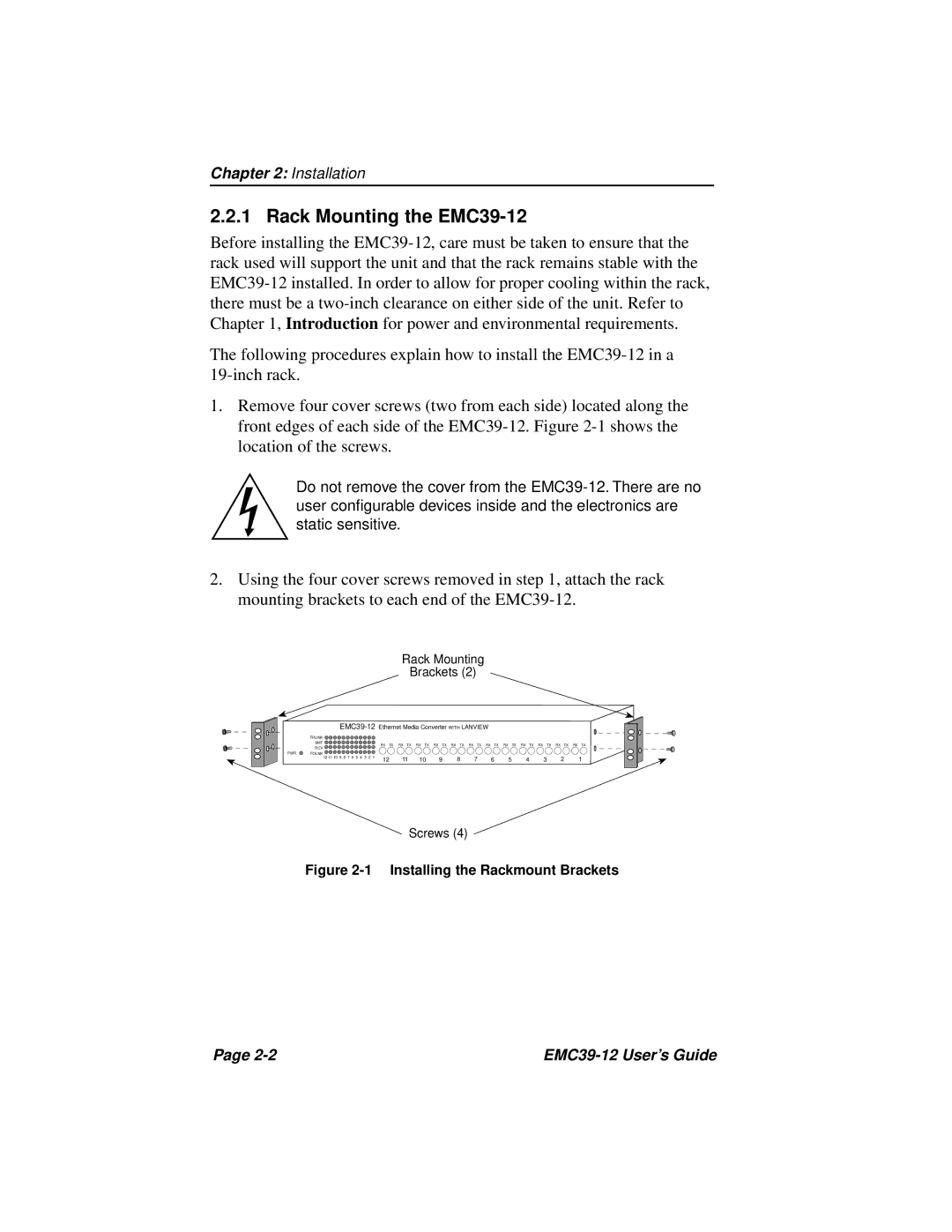 Cabletron Systems manual Rack Mounting the EMC39-12 