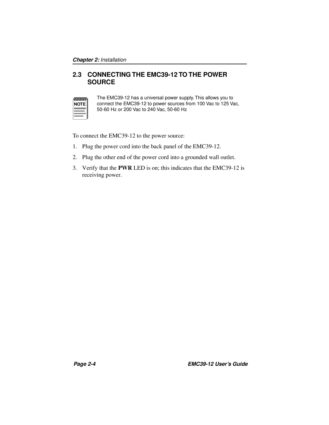 Cabletron Systems manual Connecting the EMC39-12 to the Power Source 