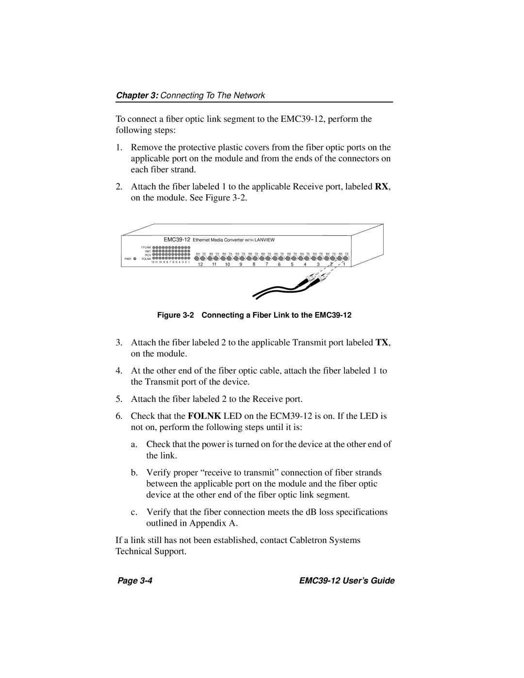 Cabletron Systems manual Connecting a Fiber Link to the EMC39-12 