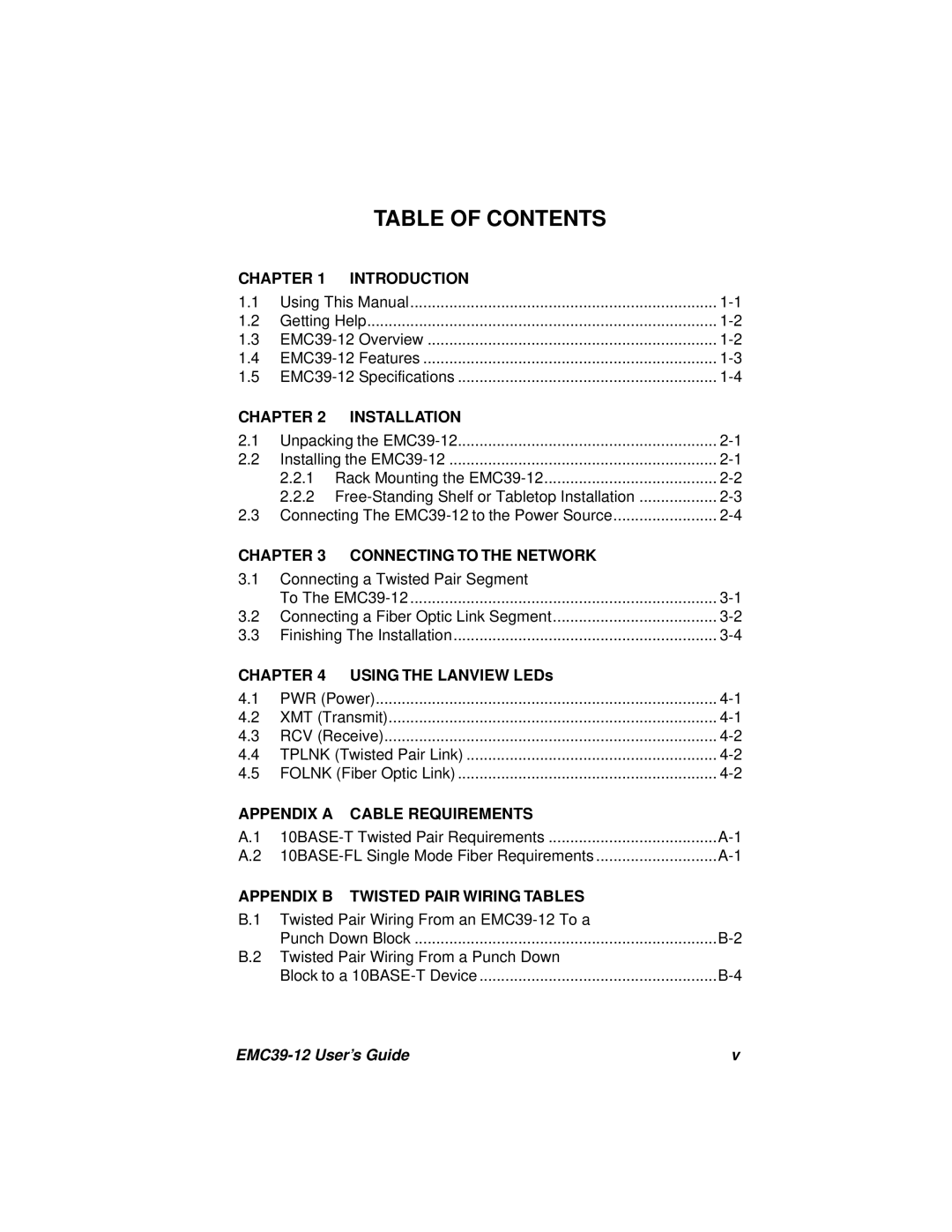 Cabletron Systems EMC39-12 manual Table of Contents 