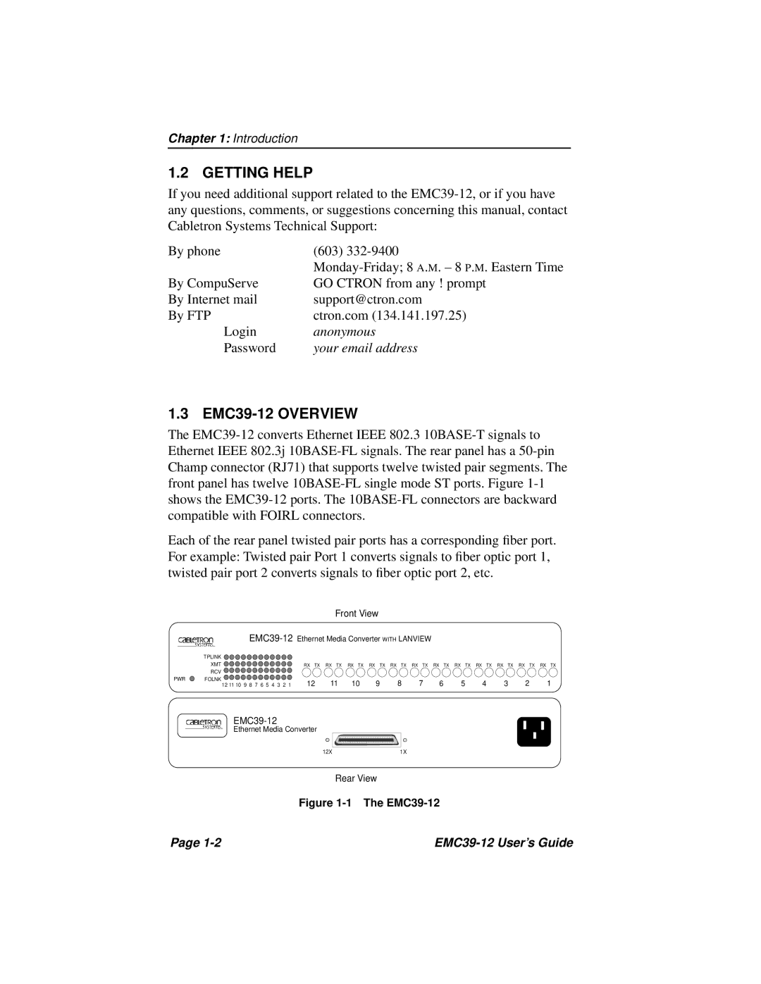 Cabletron Systems manual Getting Help, EMC39-12 Overview 