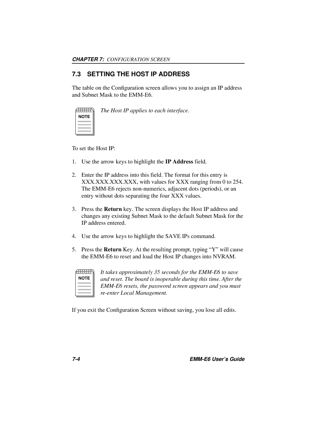 Cabletron Systems EMM-E6 Ethernet manual Setting the Host IP Address, Host IP applies to each interface 