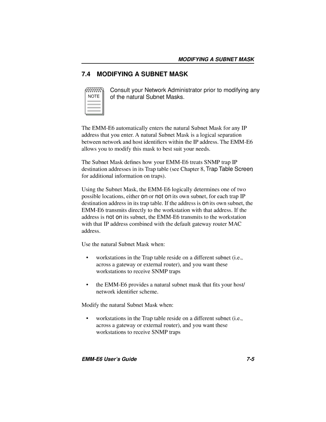 Cabletron Systems EMM-E6 Ethernet manual Modifying a Subnet Mask 