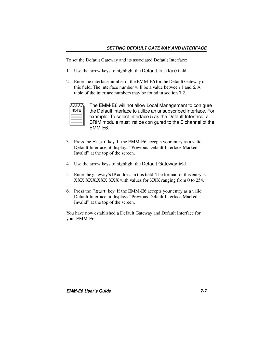 Cabletron Systems EMM-E6 Ethernet manual Setting Default Gateway and Interface 