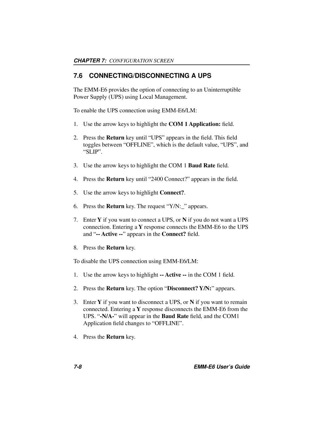 Cabletron Systems EMM-E6 Ethernet manual CONNECTING/DISCONNECTING a UPS 