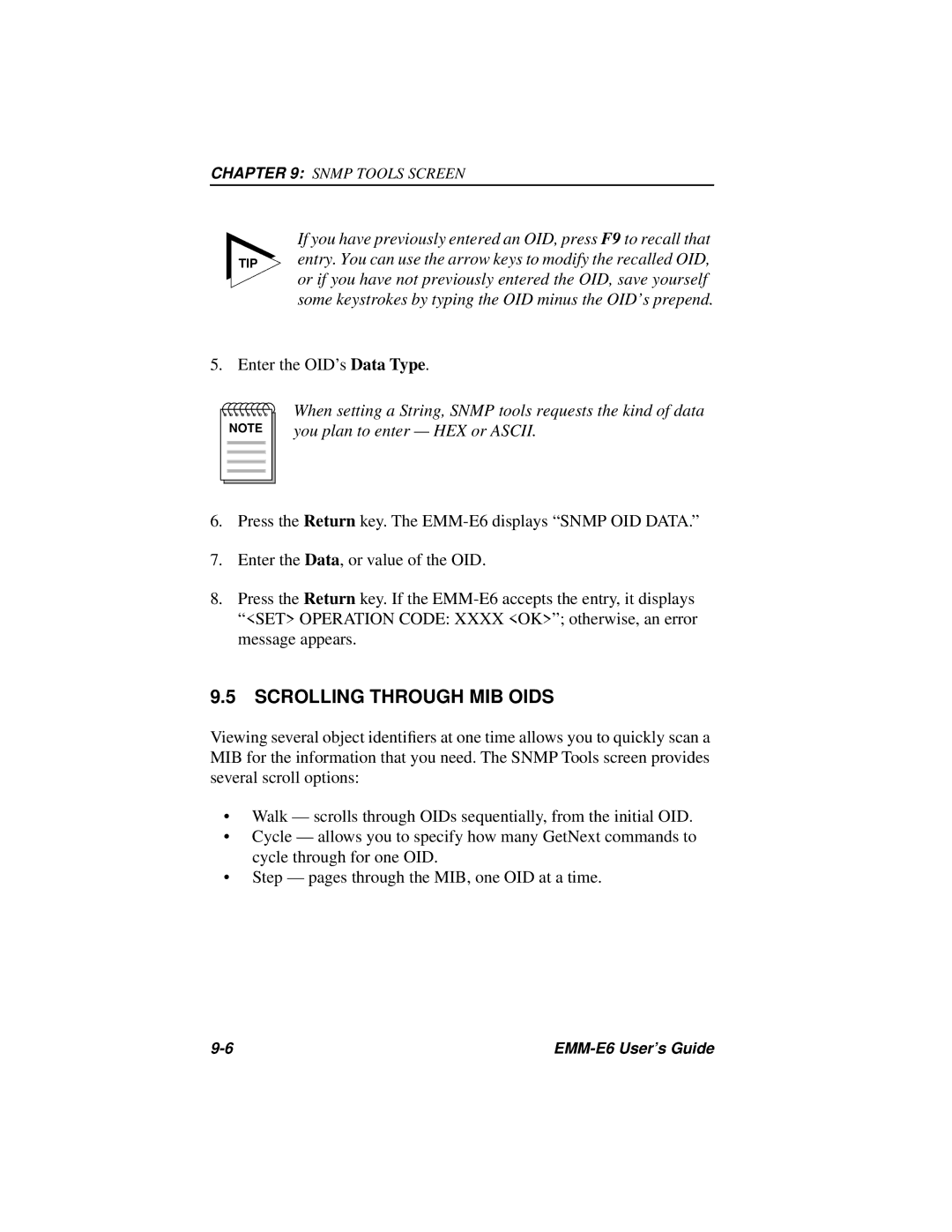 Cabletron Systems EMM-E6 Ethernet manual Scrolling Through MIB Oids 