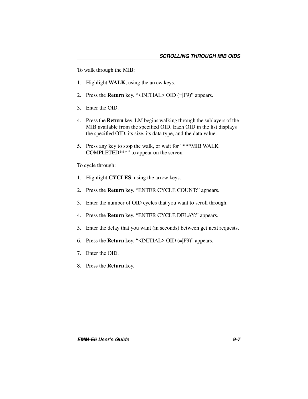 Cabletron Systems EMM-E6 Ethernet manual Scrolling Through MIB Oids 