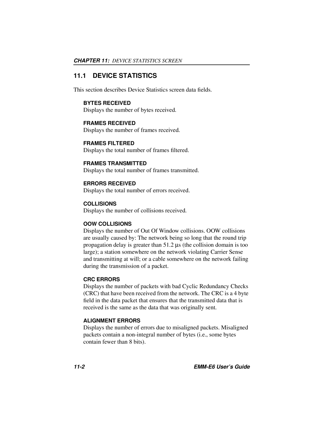 Cabletron Systems EMM-E6 Ethernet manual Device Statistics 