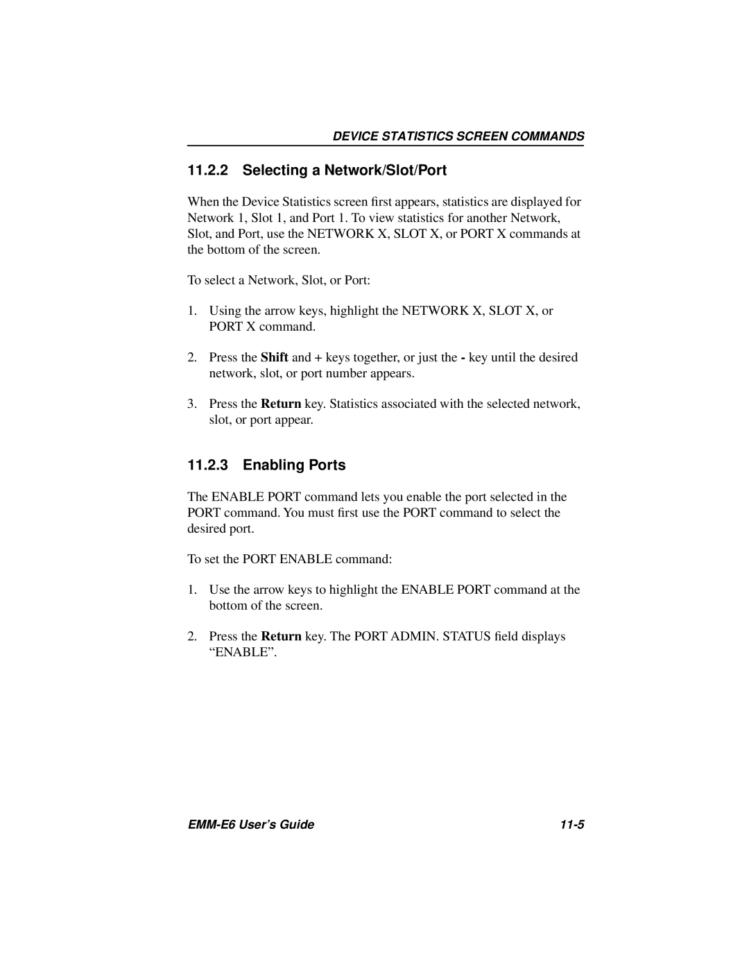 Cabletron Systems EMM-E6 Ethernet manual Selecting a Network/Slot/Port, Enabling Ports 