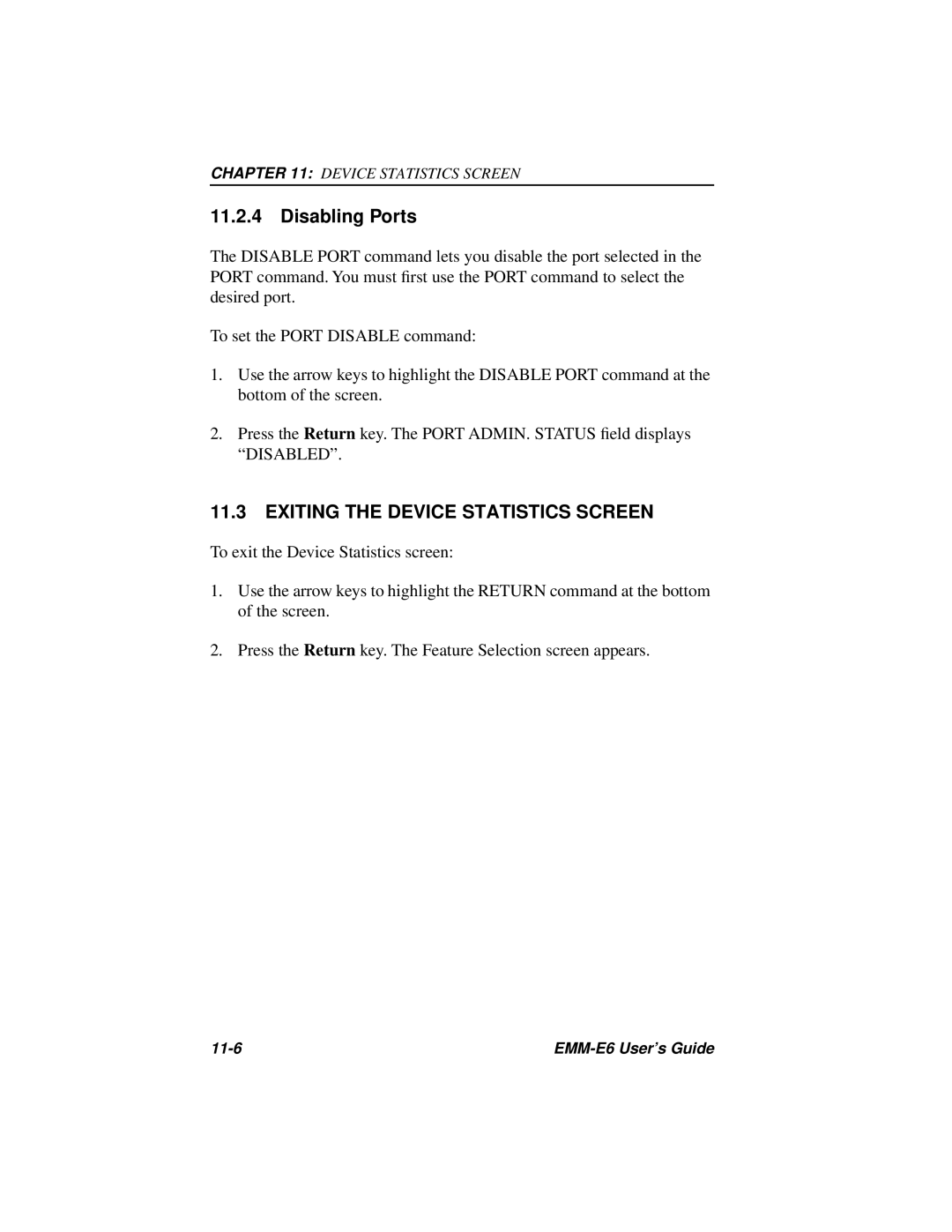 Cabletron Systems EMM-E6 Ethernet manual Disabling Ports, Exiting the Device Statistics Screen 