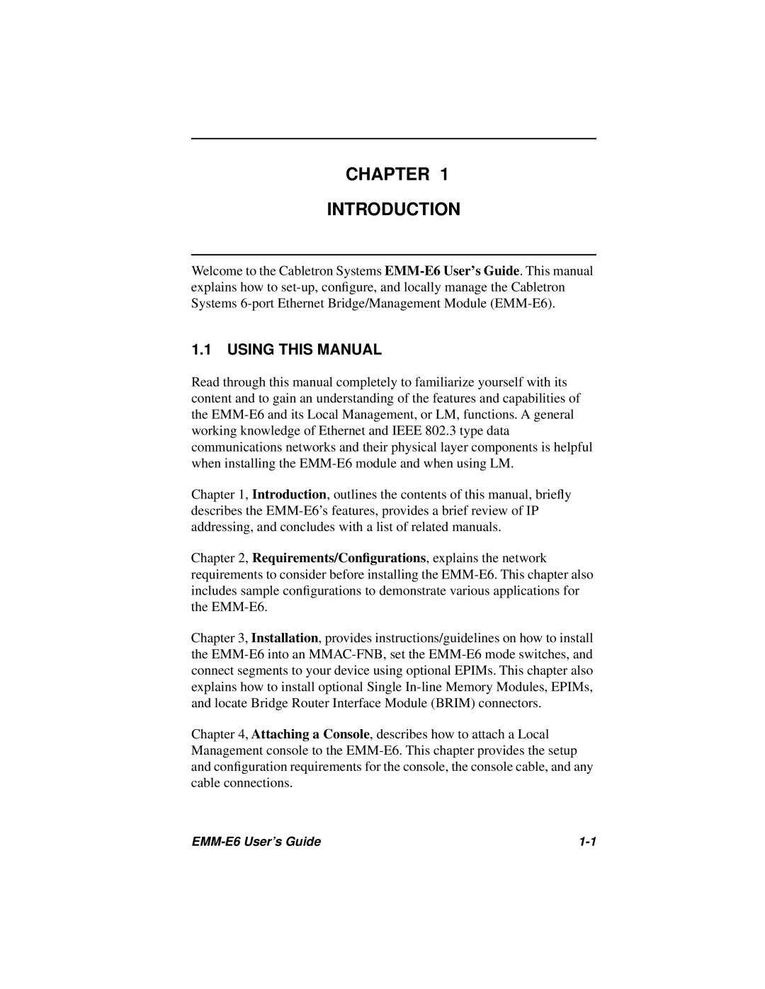 Cabletron Systems EMM-E6 Ethernet manual Chapter Introduction, Using this Manual 