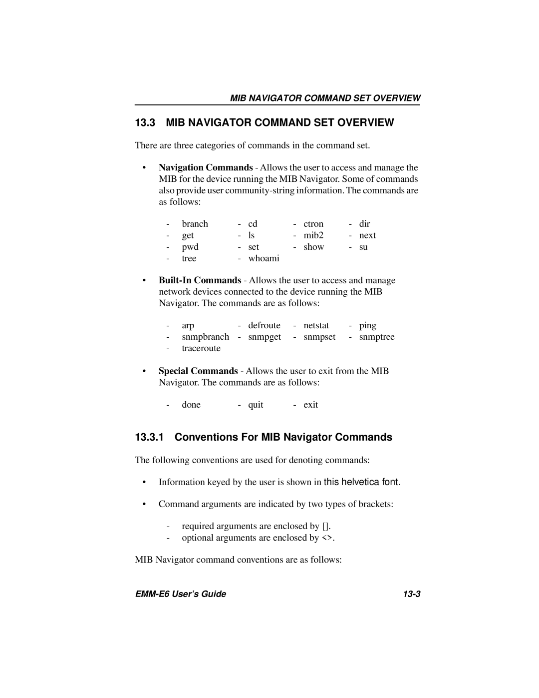 Cabletron Systems EMM-E6 Ethernet manual MIB Navigator Command SET Overview, Conventions For MIB Navigator Commands 