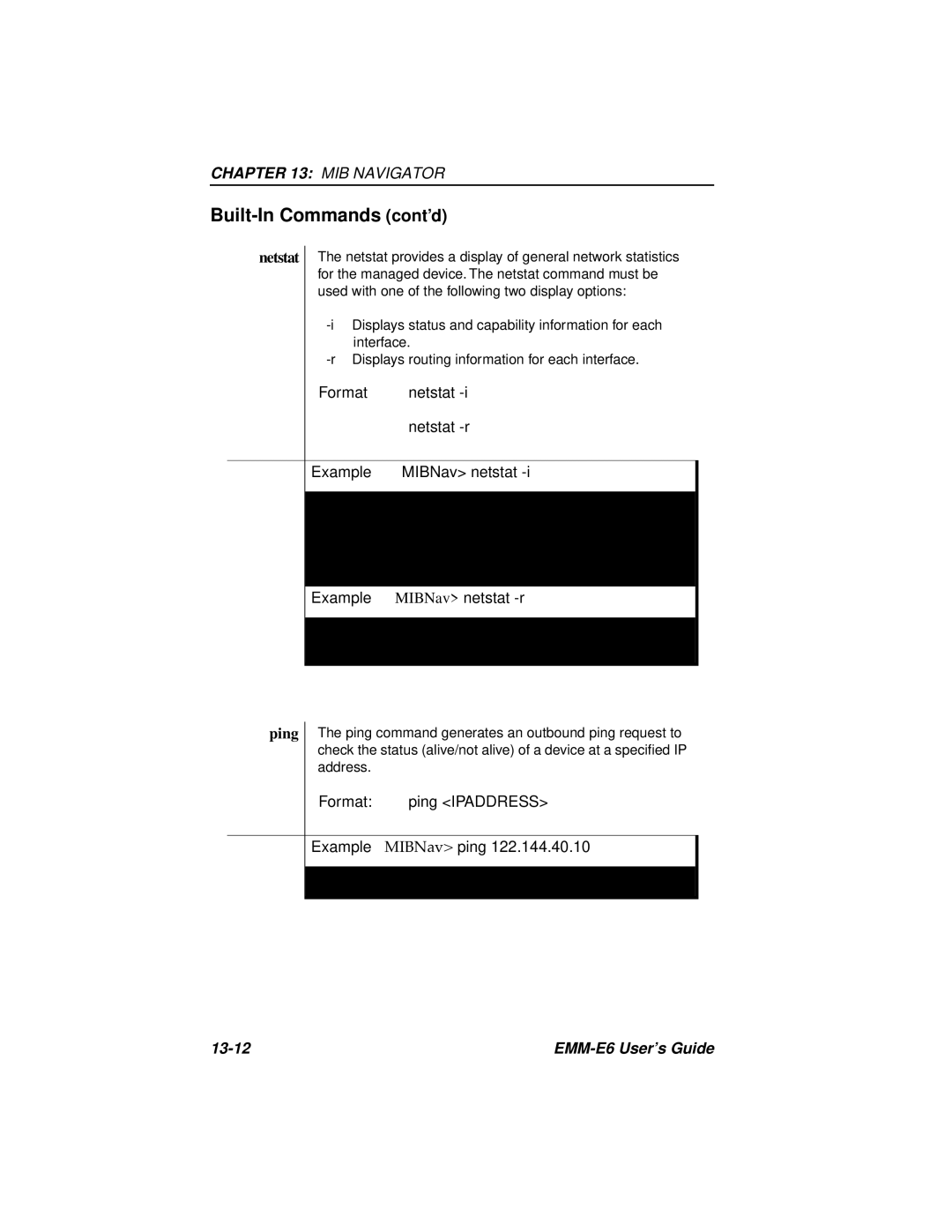 Cabletron Systems EMM-E6 Ethernet manual Built-In Commands cont’d, Netstat 