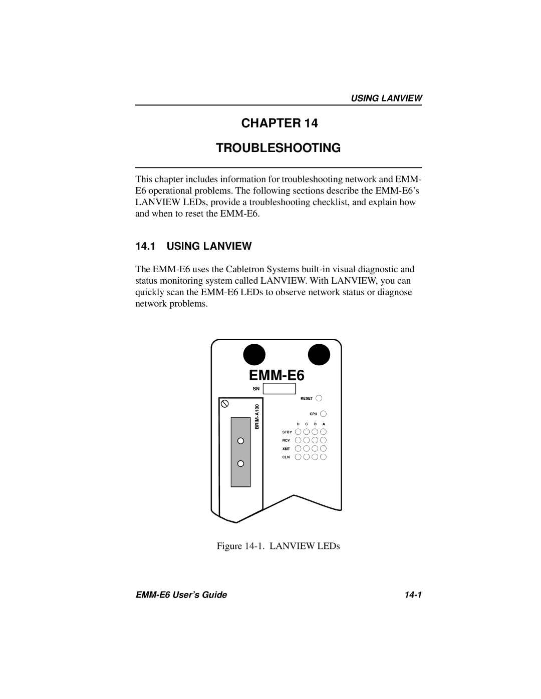 Cabletron Systems EMM-E6 Ethernet manual Chapter Troubleshooting, Using Lanview 