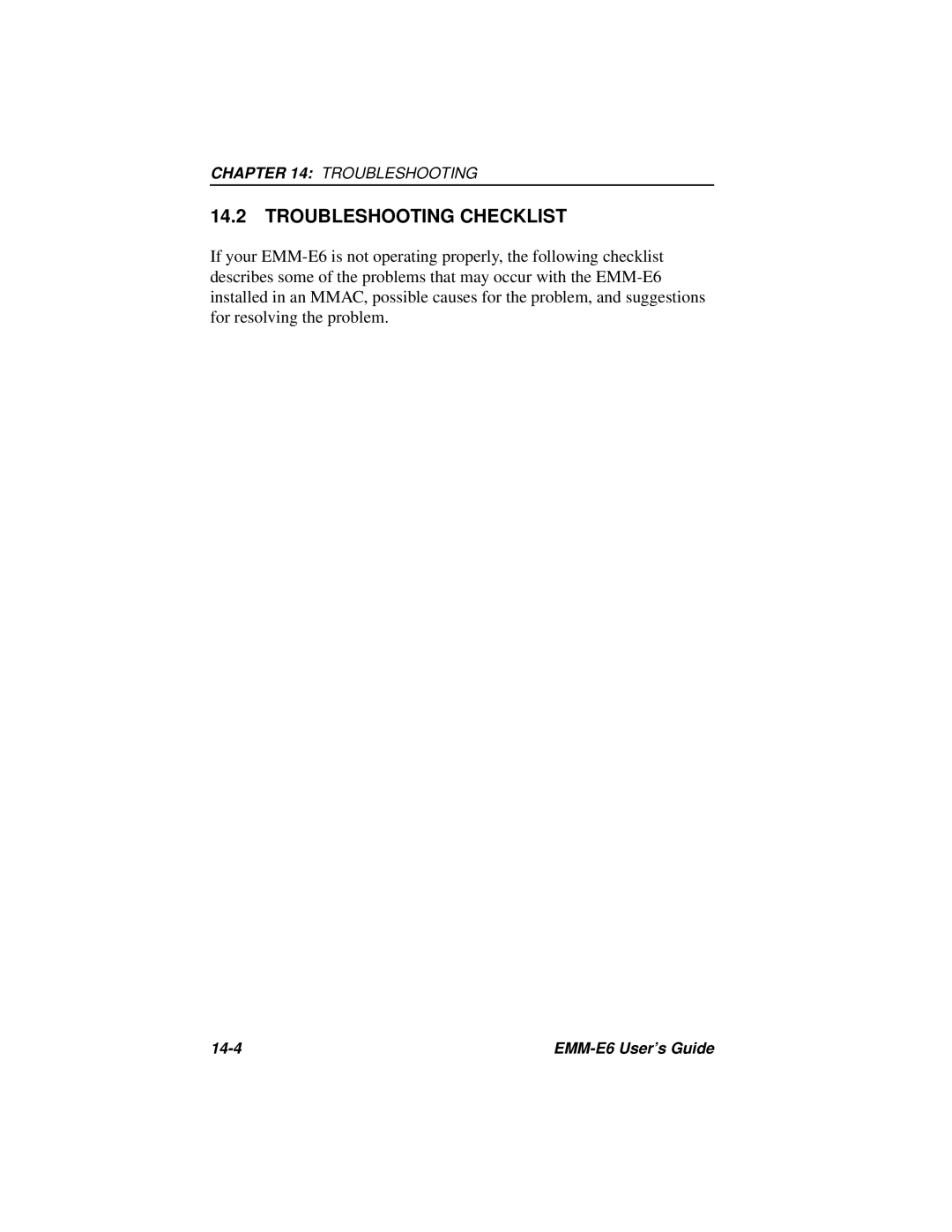 Cabletron Systems EMM-E6 Ethernet manual Troubleshooting Checklist 