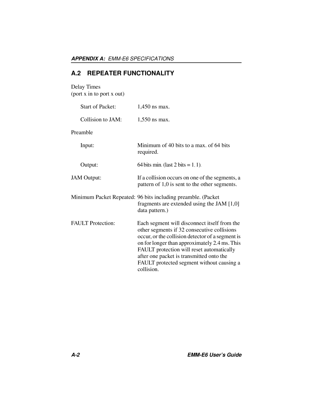 Cabletron Systems EMM-E6 Ethernet manual Repeater Functionality 