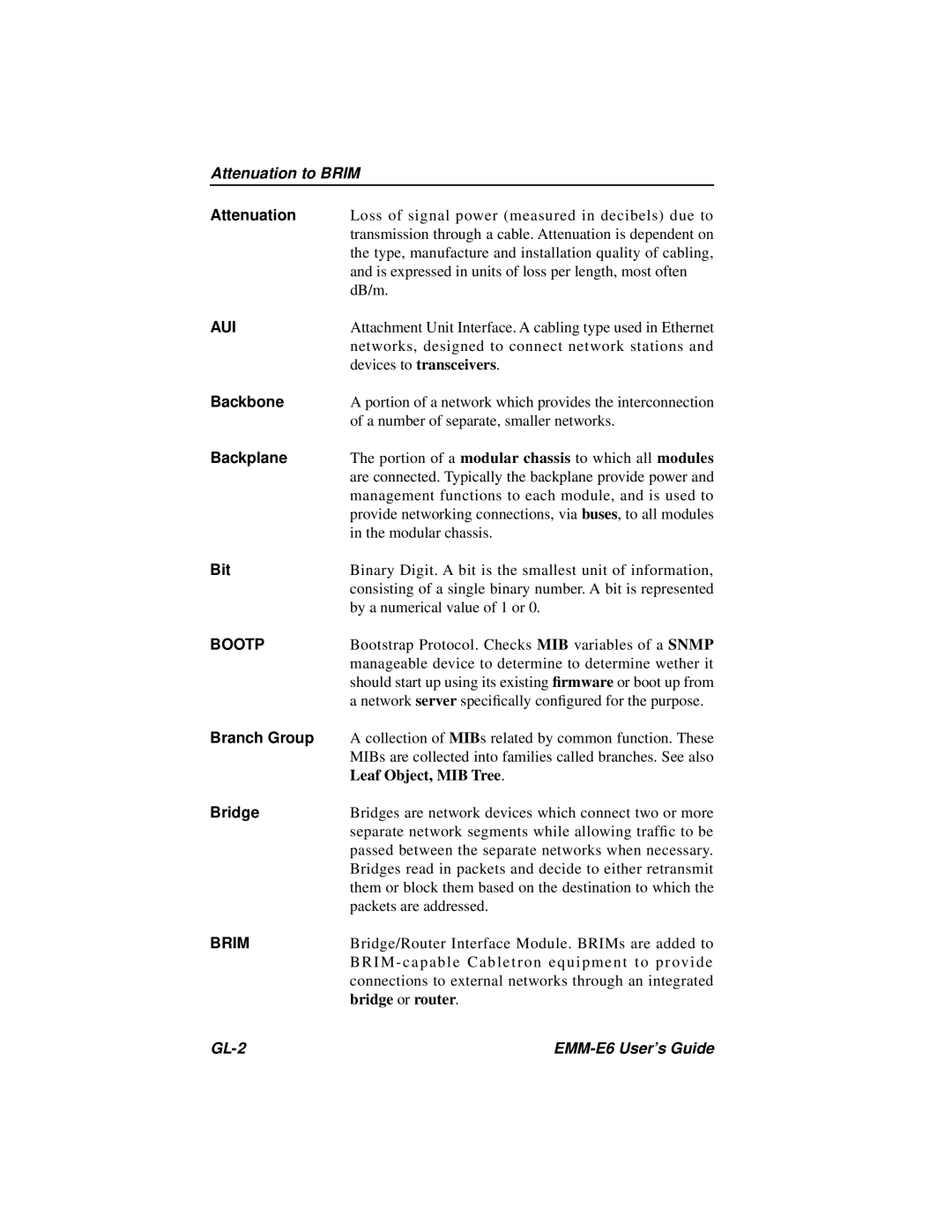 Cabletron Systems EMM-E6 Ethernet manual Aui, Bootp, Brim 