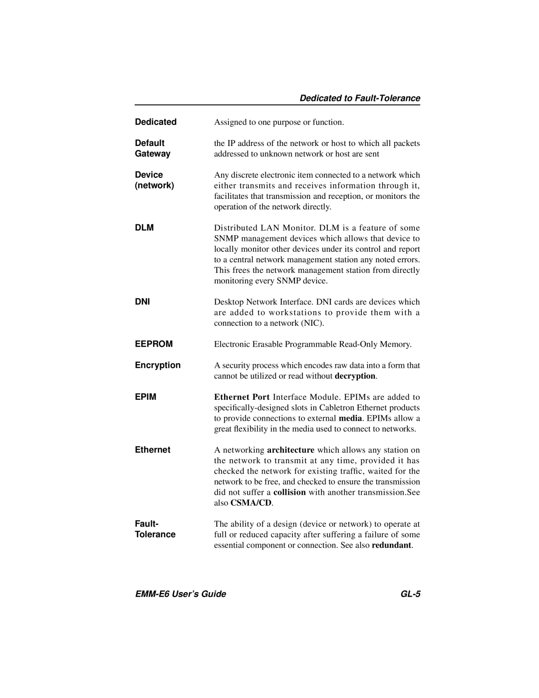 Cabletron Systems EMM-E6 Ethernet manual Dlm, Dni, Eeprom, Epim 