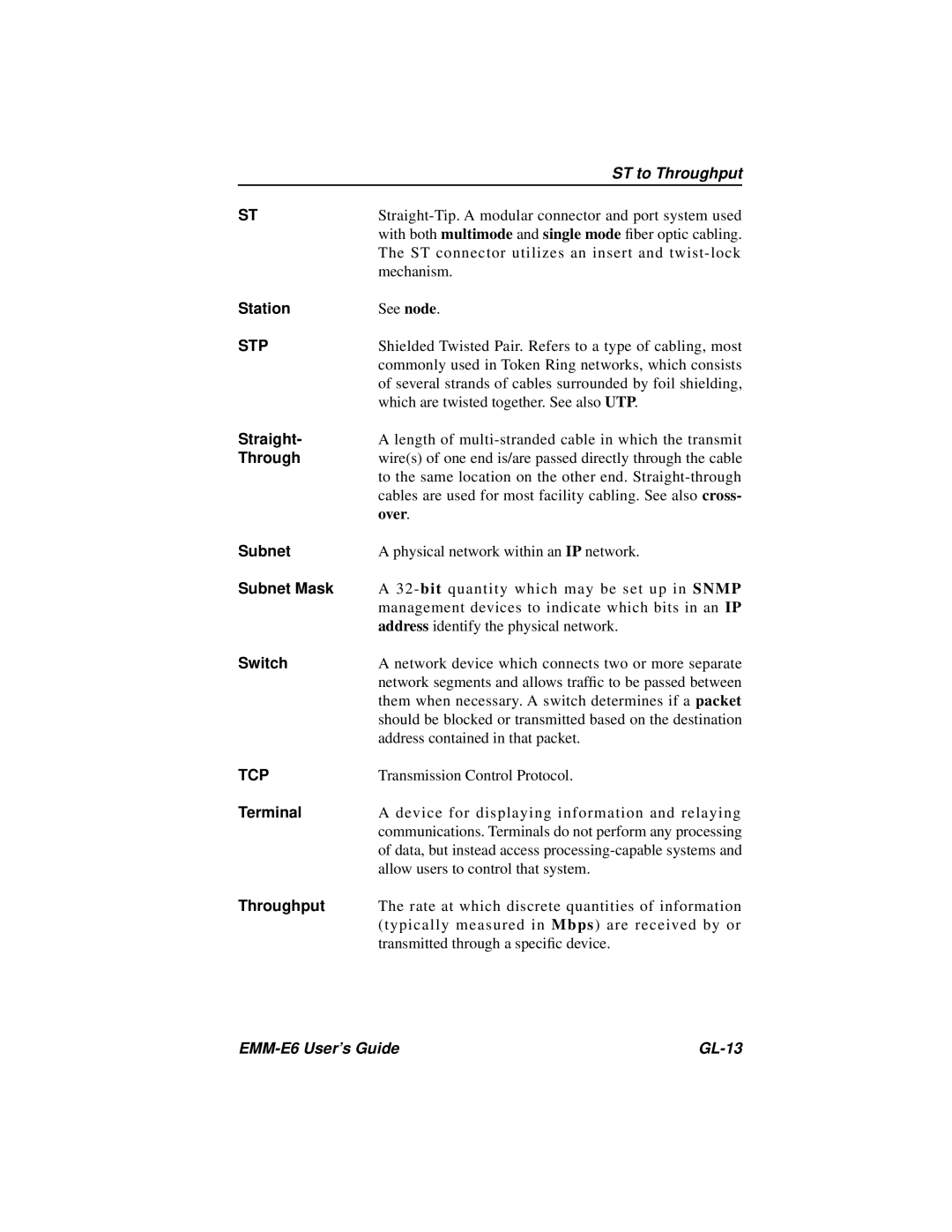 Cabletron Systems EMM-E6 Ethernet manual Stp, Tcp 