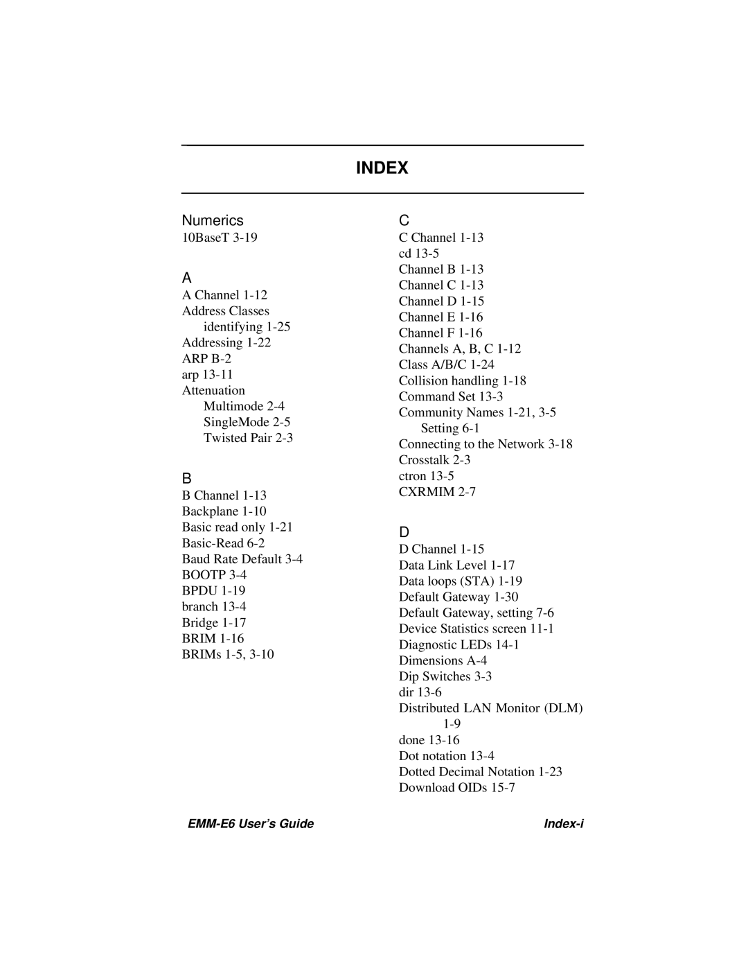 Cabletron Systems EMM-E6 Ethernet manual Index, Numerics 