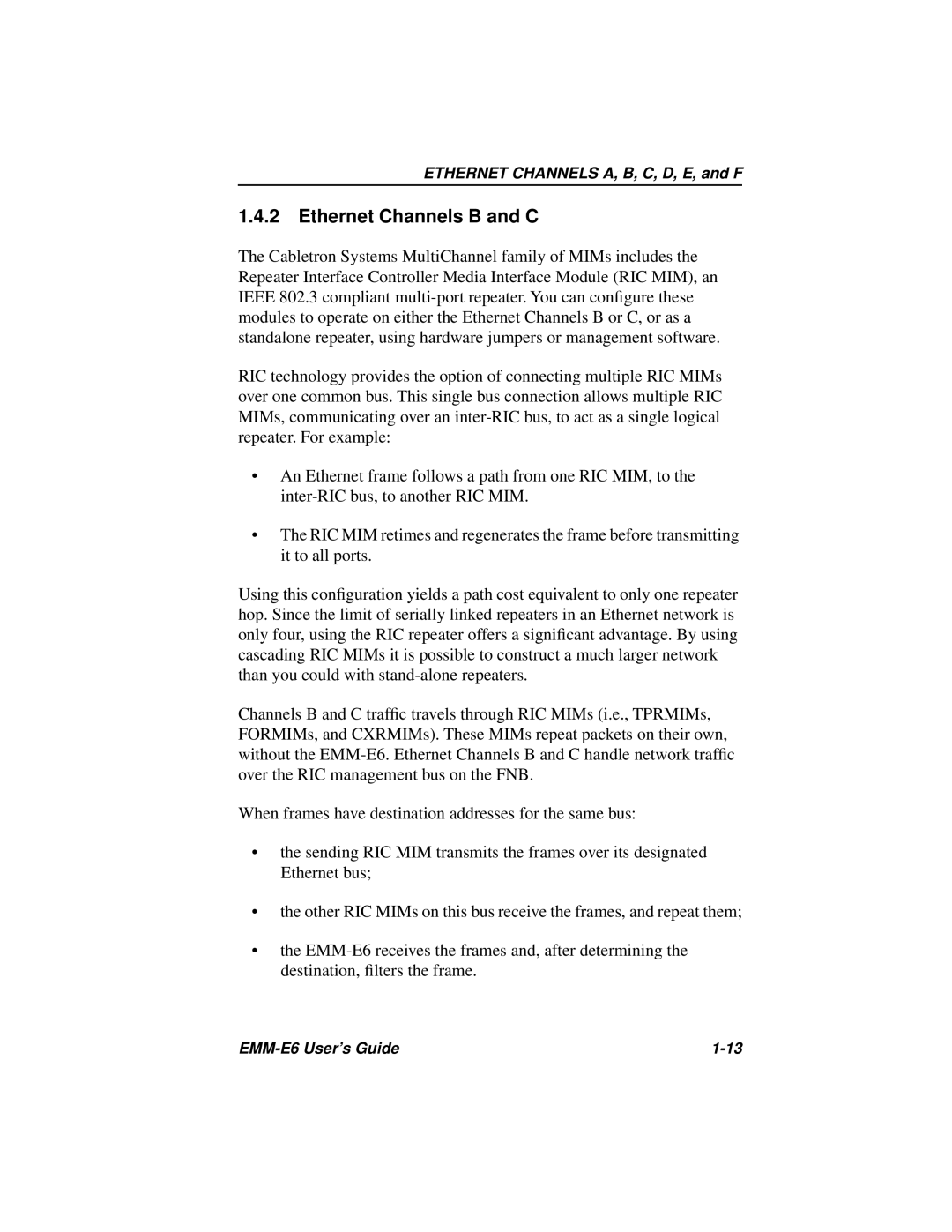 Cabletron Systems EMM-E6 Ethernet manual Ethernet Channels B and C 