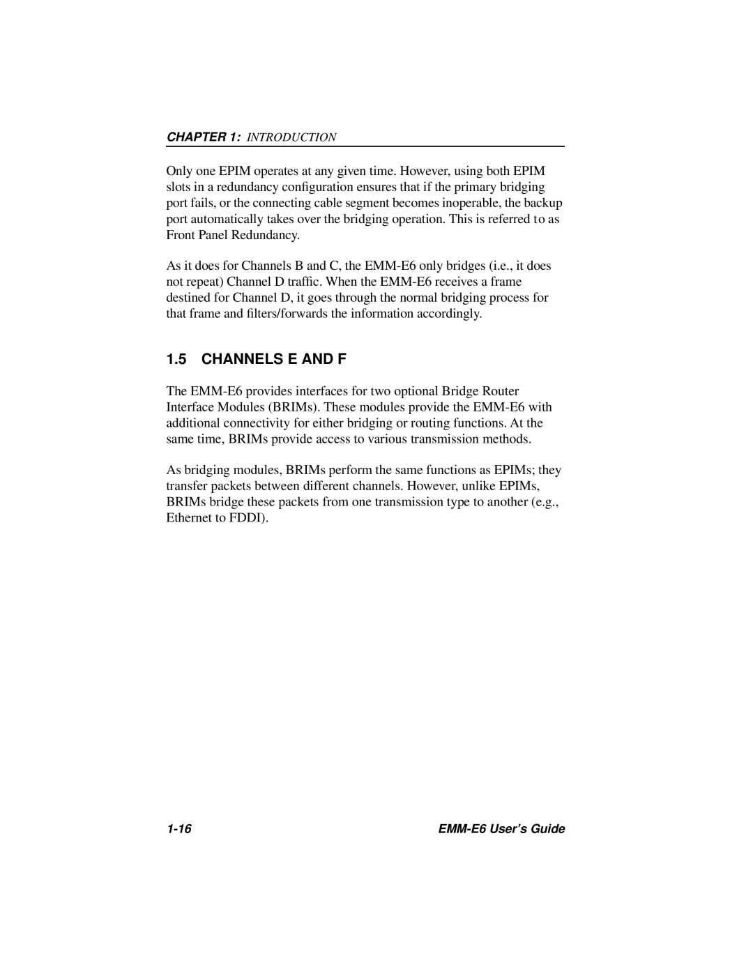 Cabletron Systems EMM-E6 Ethernet manual Channels E and F 