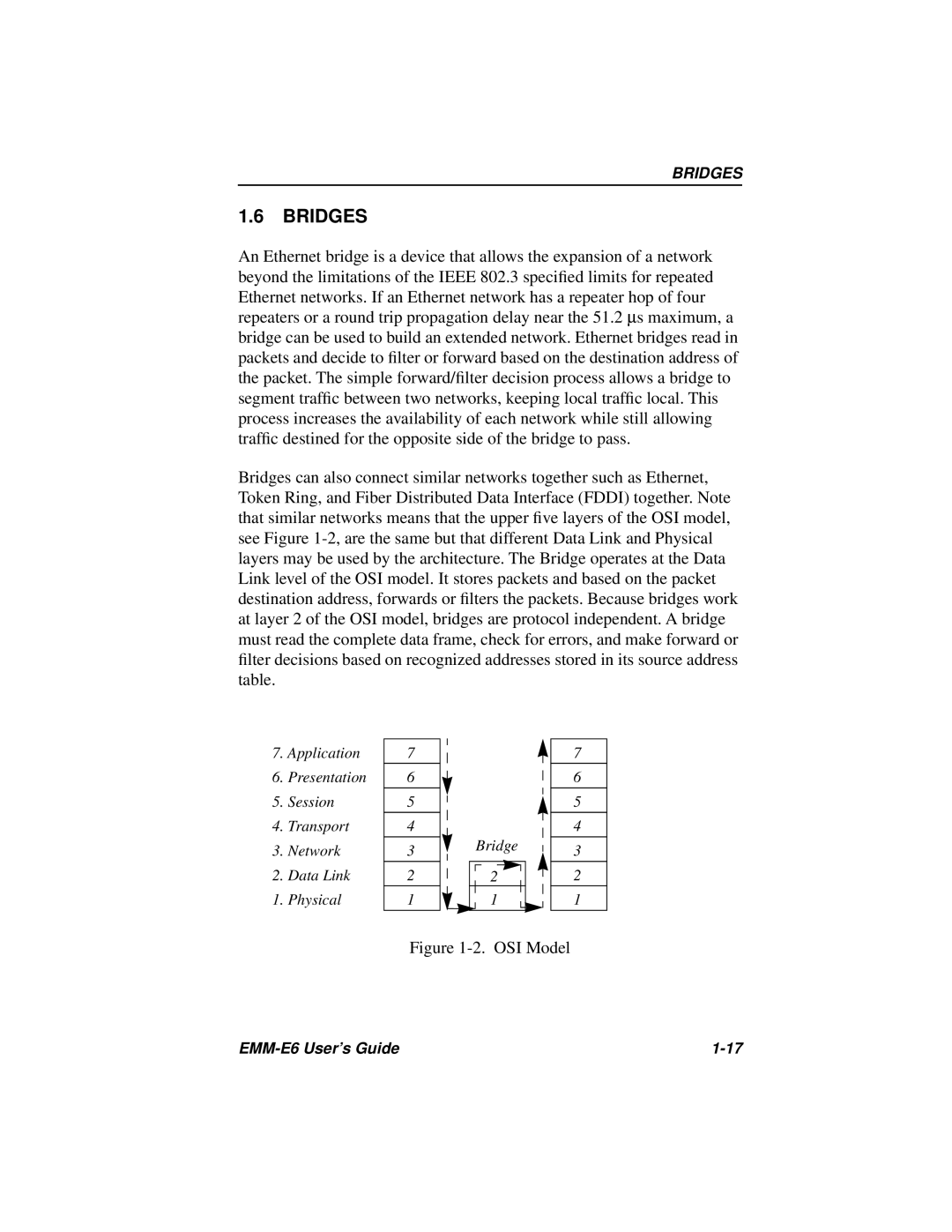 Cabletron Systems EMM-E6 Ethernet manual Bridges, OSI Model 