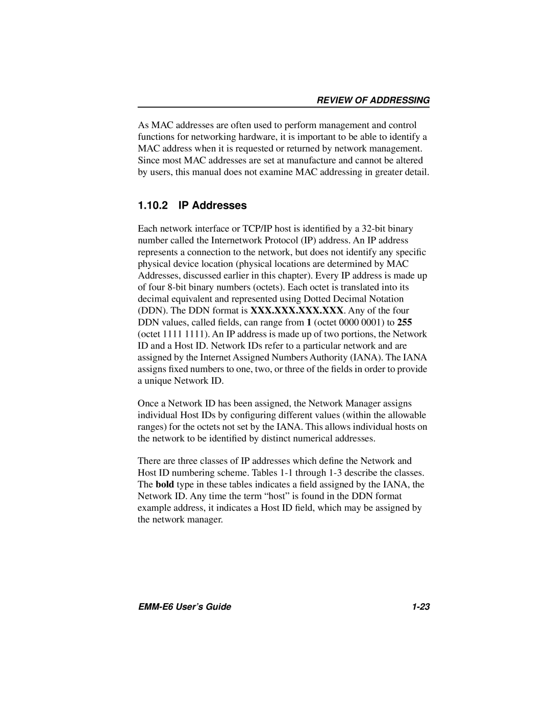 Cabletron Systems EMM-E6 Ethernet manual IP Addresses 