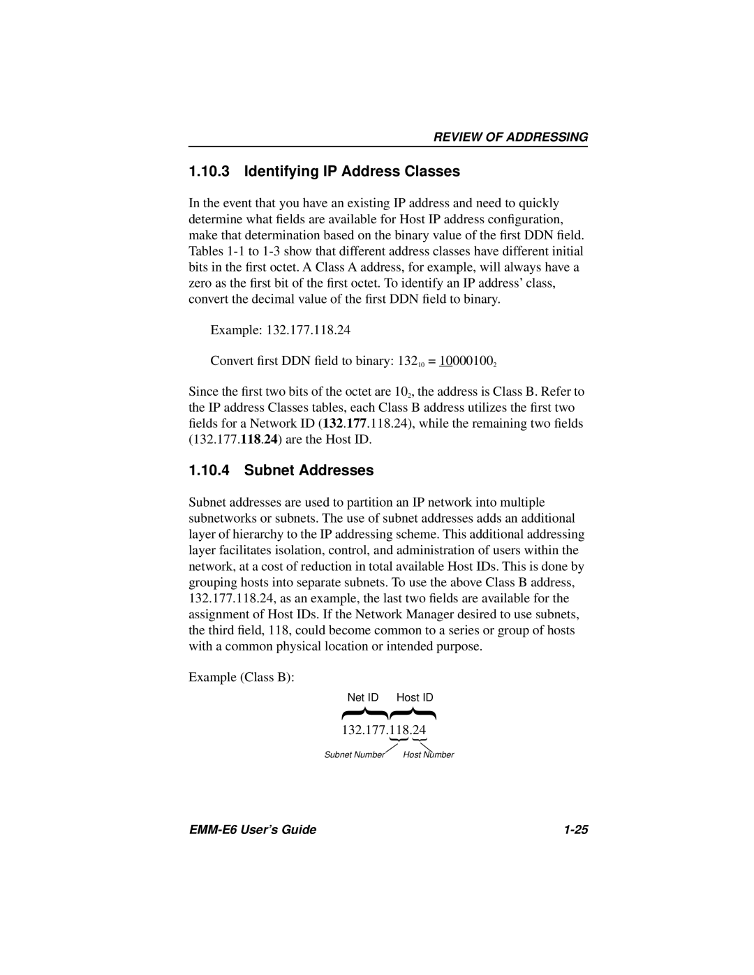 Cabletron Systems EMM-E6 Ethernet manual Identifying IP Address Classes, Subnet Addresses 