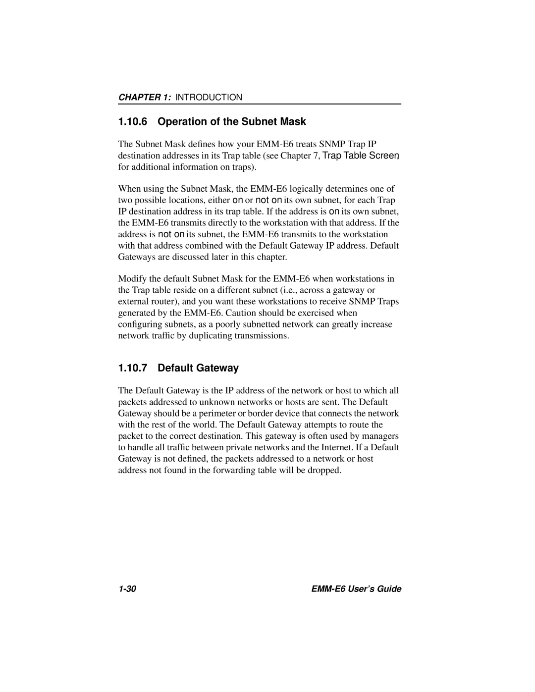 Cabletron Systems EMM-E6 Ethernet manual Operation of the Subnet Mask, Default Gateway 