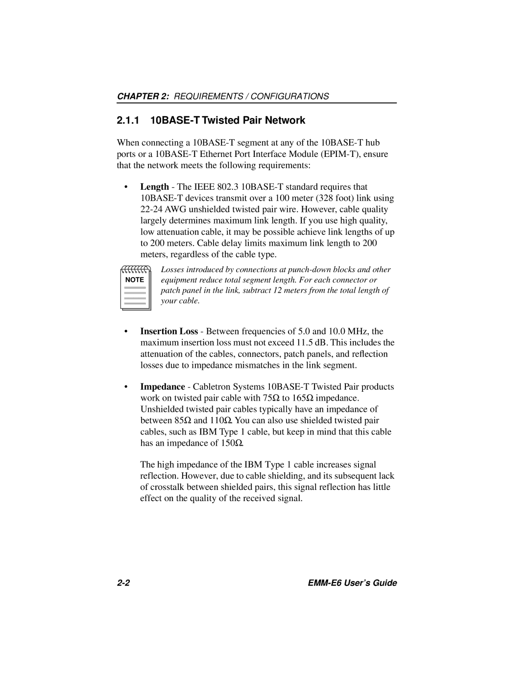 Cabletron Systems EMM-E6 Ethernet manual 1 10BASE-T Twisted Pair Network 