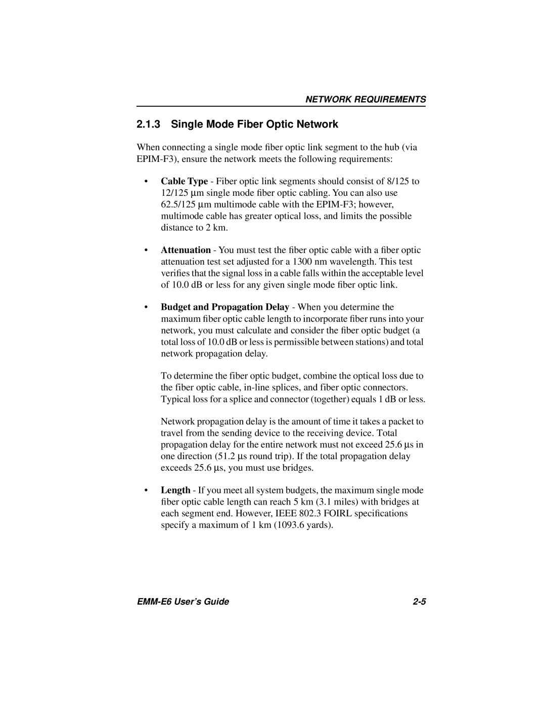 Cabletron Systems EMM-E6 Ethernet manual Single Mode Fiber Optic Network 