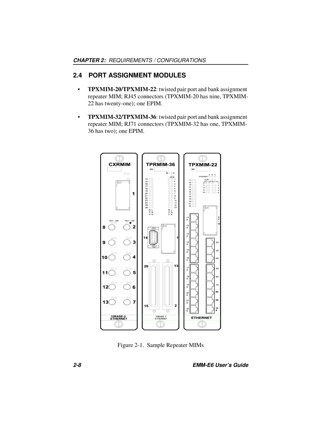 Cabletron Systems EMM-E6 Ethernet manual Port Assignment Modules, Sample Repeater MIMs 