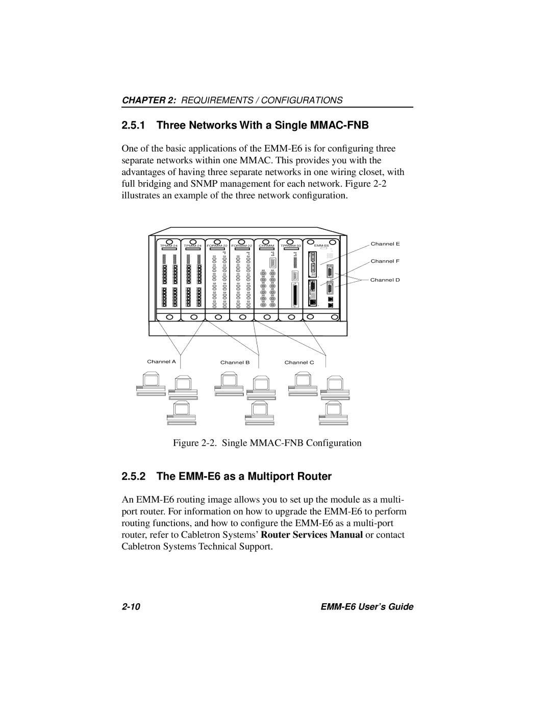 Cabletron Systems EMM-E6 Ethernet manual Three Networks With a Single MMAC-FNB, EMM-E6 as a Multiport Router 