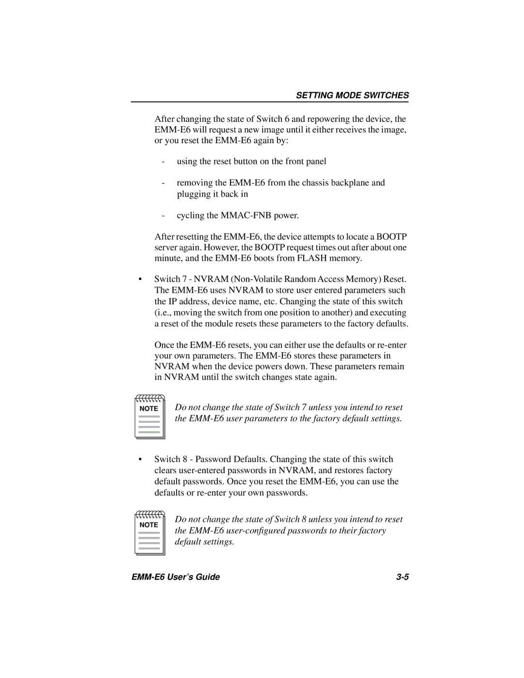 Cabletron Systems EMM-E6 Ethernet manual Setting Mode Switches 