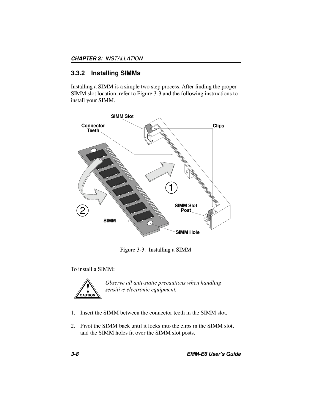 Cabletron Systems EMM-E6 Ethernet manual Installing SIMMs, Installing a Simm To install a Simm 