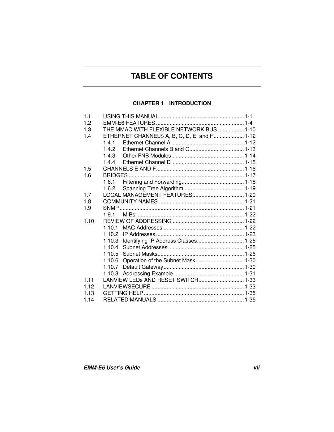 Cabletron Systems EMM-E6 Ethernet manual Table of Contents 