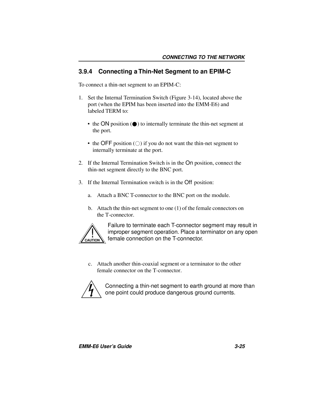 Cabletron Systems EMM-E6 Ethernet manual Connecting a Thin-Net Segment to an EPIM-C 