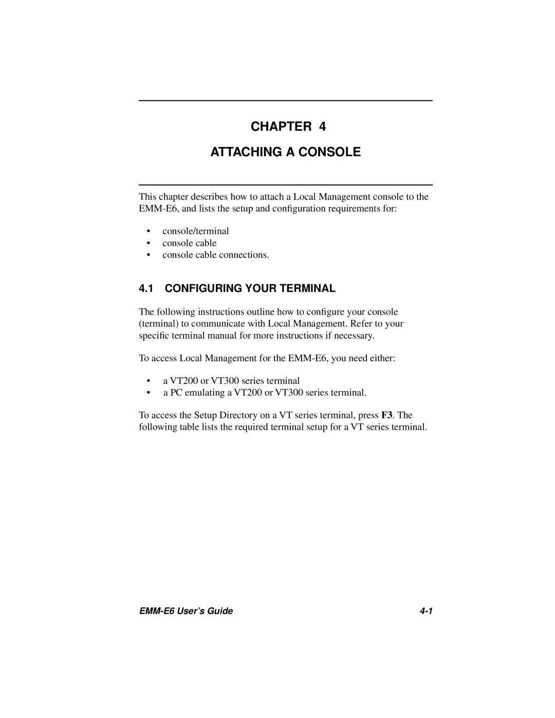 Cabletron Systems EMM-E6 Ethernet manual Chapter Attaching a Console, Configuring Your Terminal 